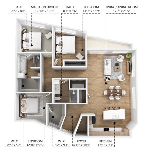 Floor plan for 3 beds, 2 baths, 1470 sqft